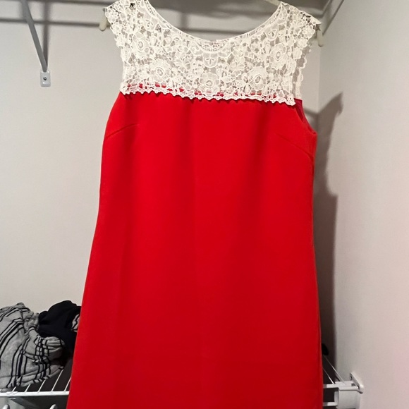 Anthropologie Floreat Rona Shift Dress Size 6 Lace Tomato Red Orange White - Picture 4 of 6